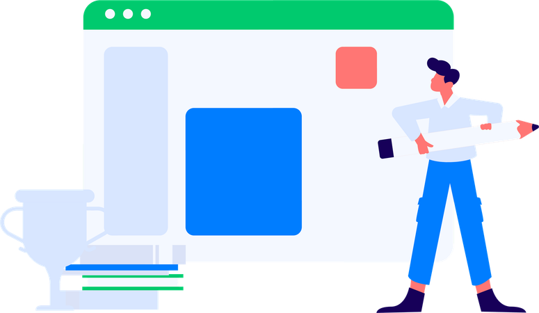 ビジネスを成長させながらノートパソコンを持ち歩くビジネスマン  イラスト