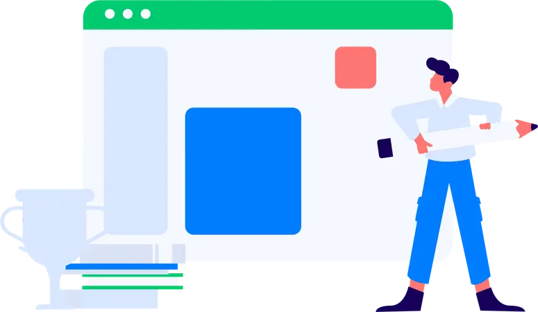 ビジネスを成長させながらノートパソコンを持ち歩くビジネスマン  イラスト