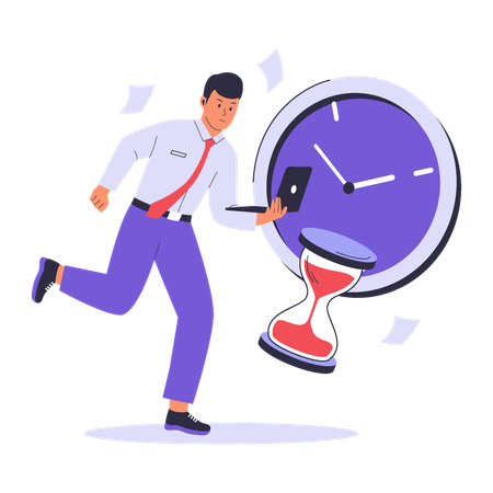 Businessman running with laptop with work turnaround time  Illustration