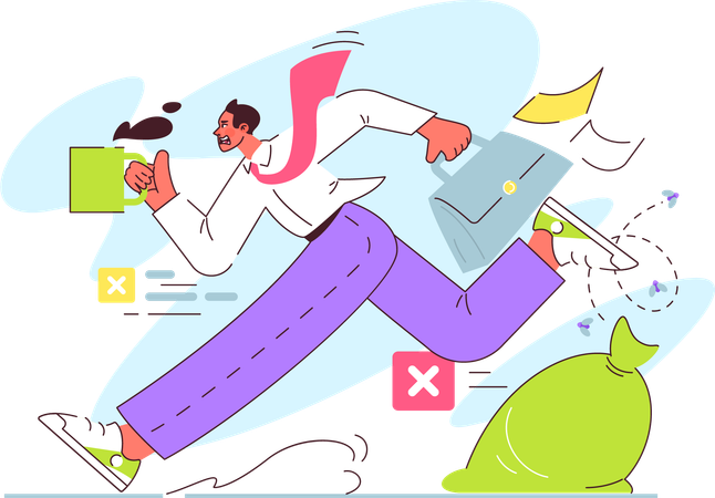 Businessman running with office bag  Illustration