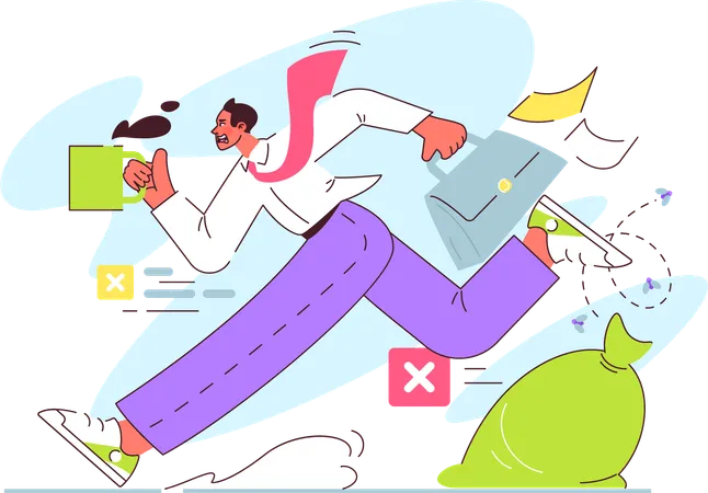 Businessman running with office bag  Illustration