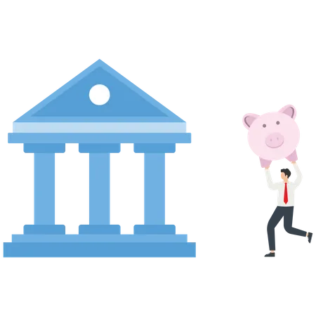Businessman running with piggy bank  Illustration