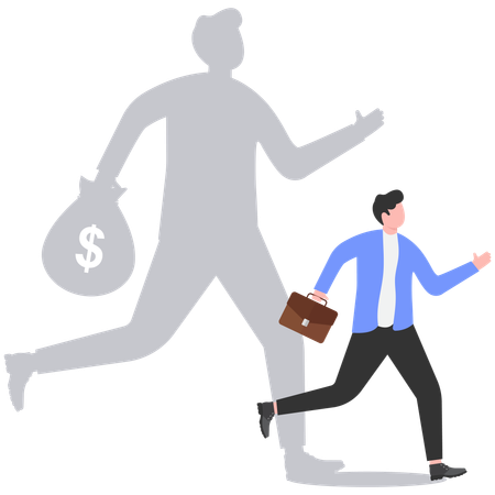 Businessman running with shadow having dollar bag  Illustration