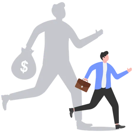 Businessman running with shadow having dollar bag  Illustration