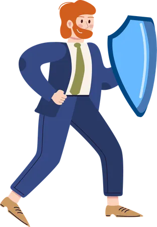 Businessman running with shield  Illustration