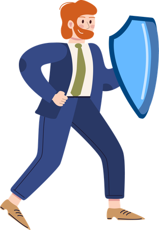 Businessman running with shield  Illustration