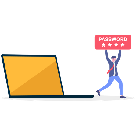 Businessman running with system password  Illustration
