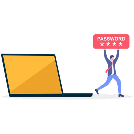 Businessman running with system password  Illustration