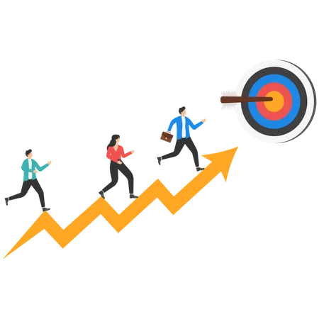 Group Of People Running On Arrow Symbol To The Target Business Concept For Success Illustration