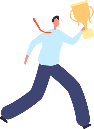 Businessman Running With Trophy  Illustration