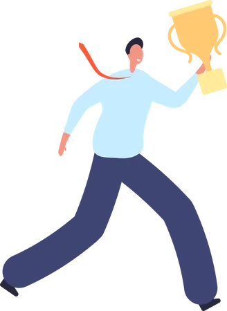 Businessman Running With Trophy  Illustration