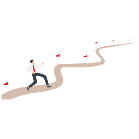 Businessman Running Workflow Line With Achievement Flag Milestones  Illustration