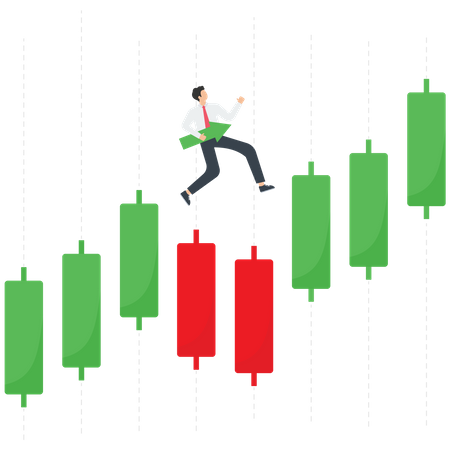 Businessman runs a stock rise and fall chart for income control and growth  イラスト