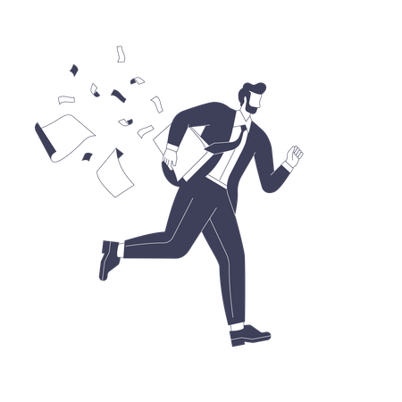 Businessman runs and drops documents  Illustration