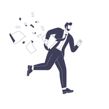 Businessman runs and drops documents  Illustration