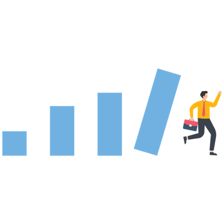 Businessman runs away from a high bar graph  Illustration