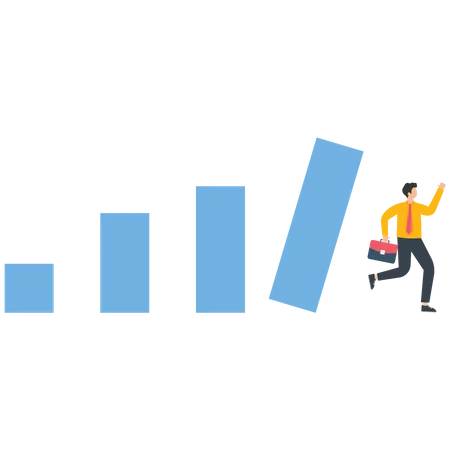 Businessman runs away from a high bar graph  Illustration