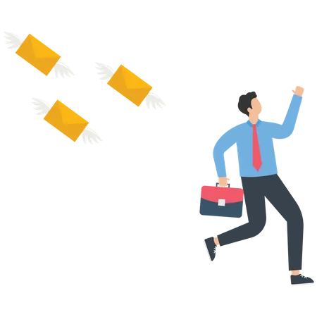 Businessman runs away from an email with notification  Illustration