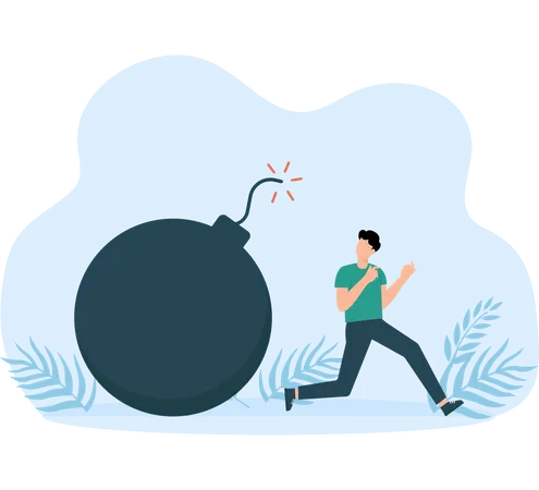 Businessman runs away from pressure issues  Illustration