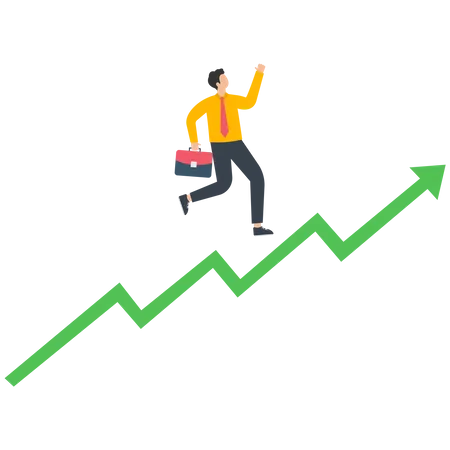 Businessman runs over a stock market graph  Illustration