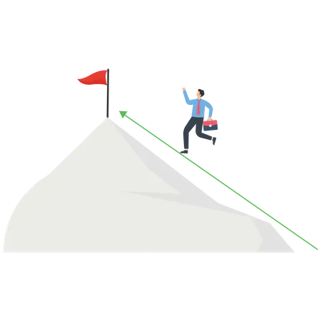 Businessman runs to the top of the mountain  Illustration