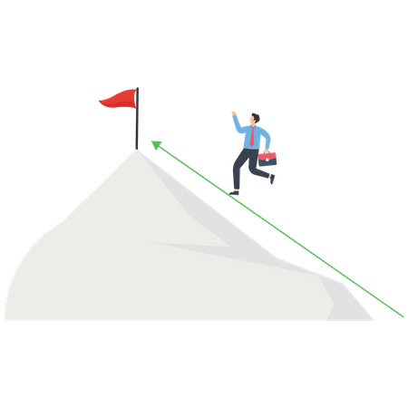 Businessman runs to the top of the mountain  Illustration