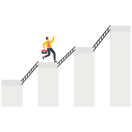 Businessman runs up the ladder  Illustration