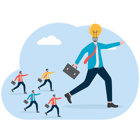 Businessman runs with creative idea in mind  Illustration