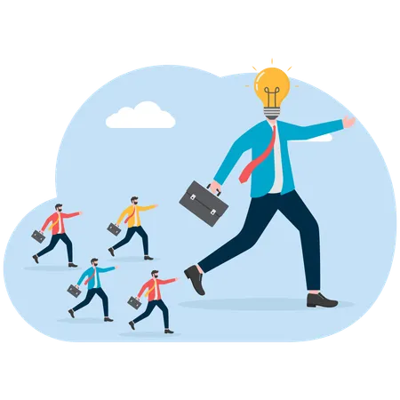 Businessman runs with creative idea in mind  Illustration