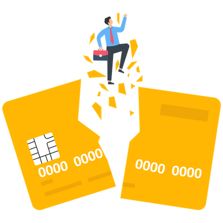 Businessman rushed to the sky and smashed credit card  Illustration