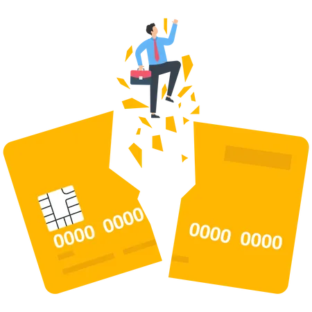 Businessman rushed to the sky and smashed credit card  Illustration