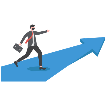 Businessman rushing on the arrow to the target goal and success  Illustration