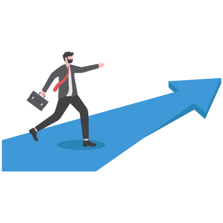 Businessman rushing on the arrow to the target goal and success  Illustration