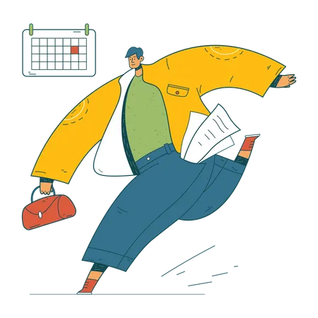 Businessman rushing towards work  Illustration