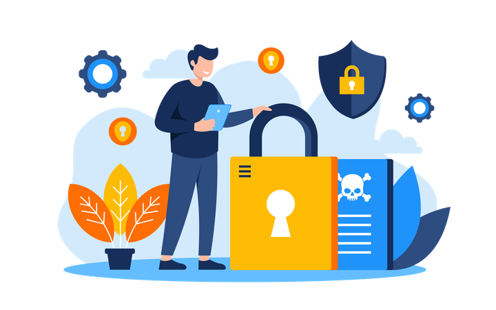 Businessman safeguards  his confidential data  Illustration