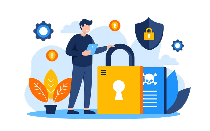 Businessman safeguards  his confidential data  Illustration