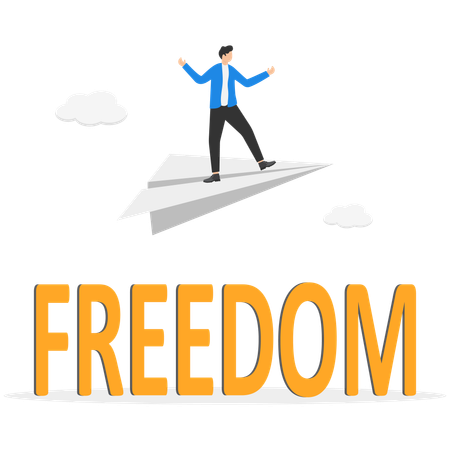 Businessman sails on a paper plan to freedom  Illustration