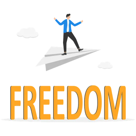 Businessman sails on a paper plan to freedom  Illustration