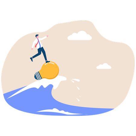 Businessman sails over creative idea  Illustration