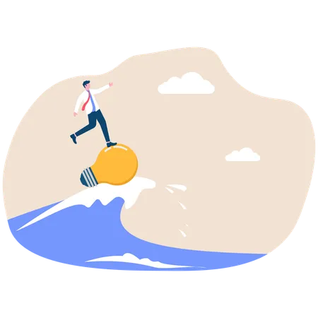 Businessman sails over creative idea  Illustration