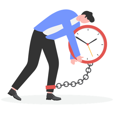 Businessman salary man carry heavy big clock burden  Illustration