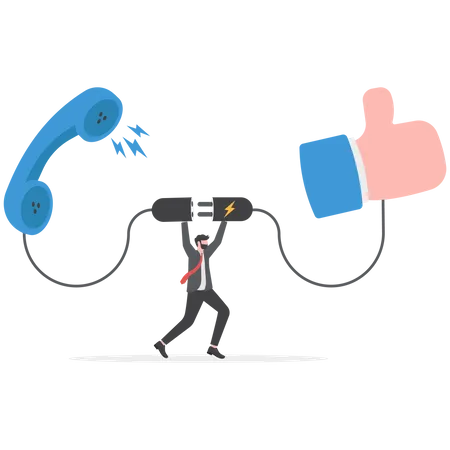 Telephone Call Expert To Generate Lead Or Sales Success Telemarketing Tell Promotion To Prospect Or Client Concept Businessman Sale Representative Agent Talk In Phone Call Connected With Thumb Up Feedback Illustration