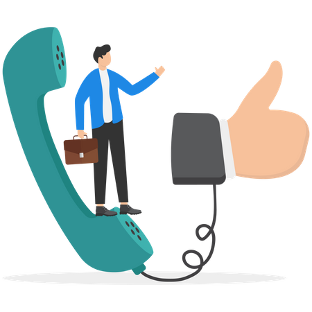 Businessman sale representative agent talk in phone call with thumb up feedback  Illustration