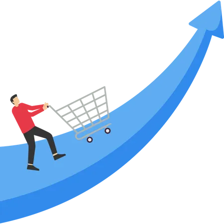 Businessman sales manager pushing shopping cart trolley role arrow  イラスト