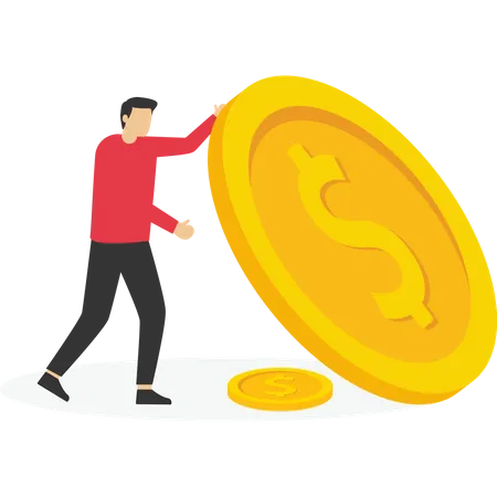 Businessman Saves A Small Amount Under A Large Sum Of Money Bad Business Impact Economic Support Financial Problems Vector Illustration Design Concept In Flat Style 일러스트레이션