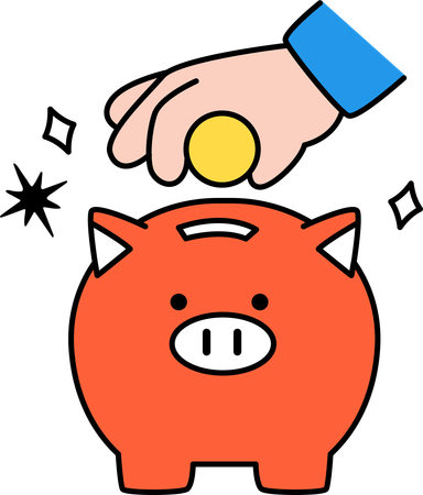 Businessman saves earnings in piggy bank  Illustration