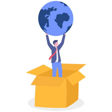Businessman saves earth from box container  Illustration