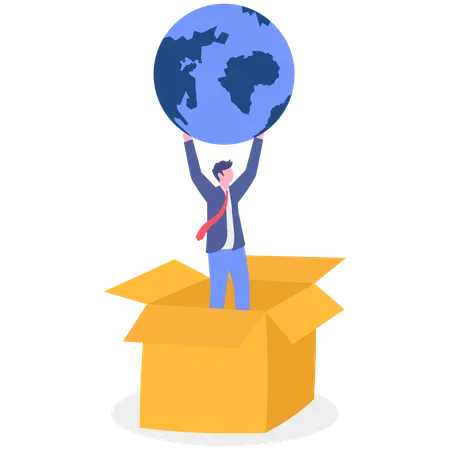 Businessman saves earth from box container  Illustration