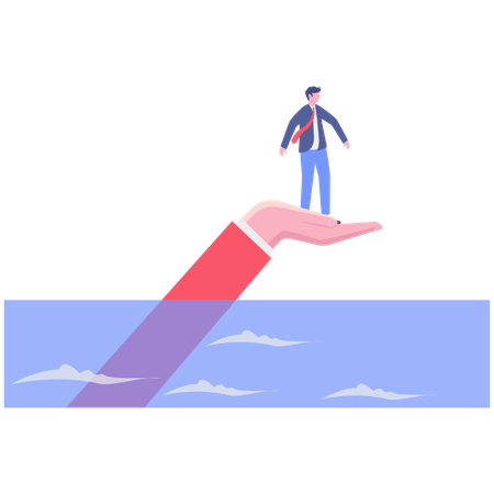 Businessman saves himself from drowning  Illustration