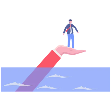 Businessman saves himself from drowning  Illustration